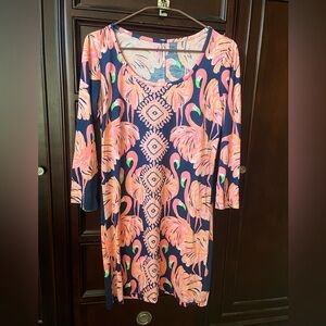 Lilly Pulitzer Pink and Navy Flamingo Gimme Some Leg Dress Medium